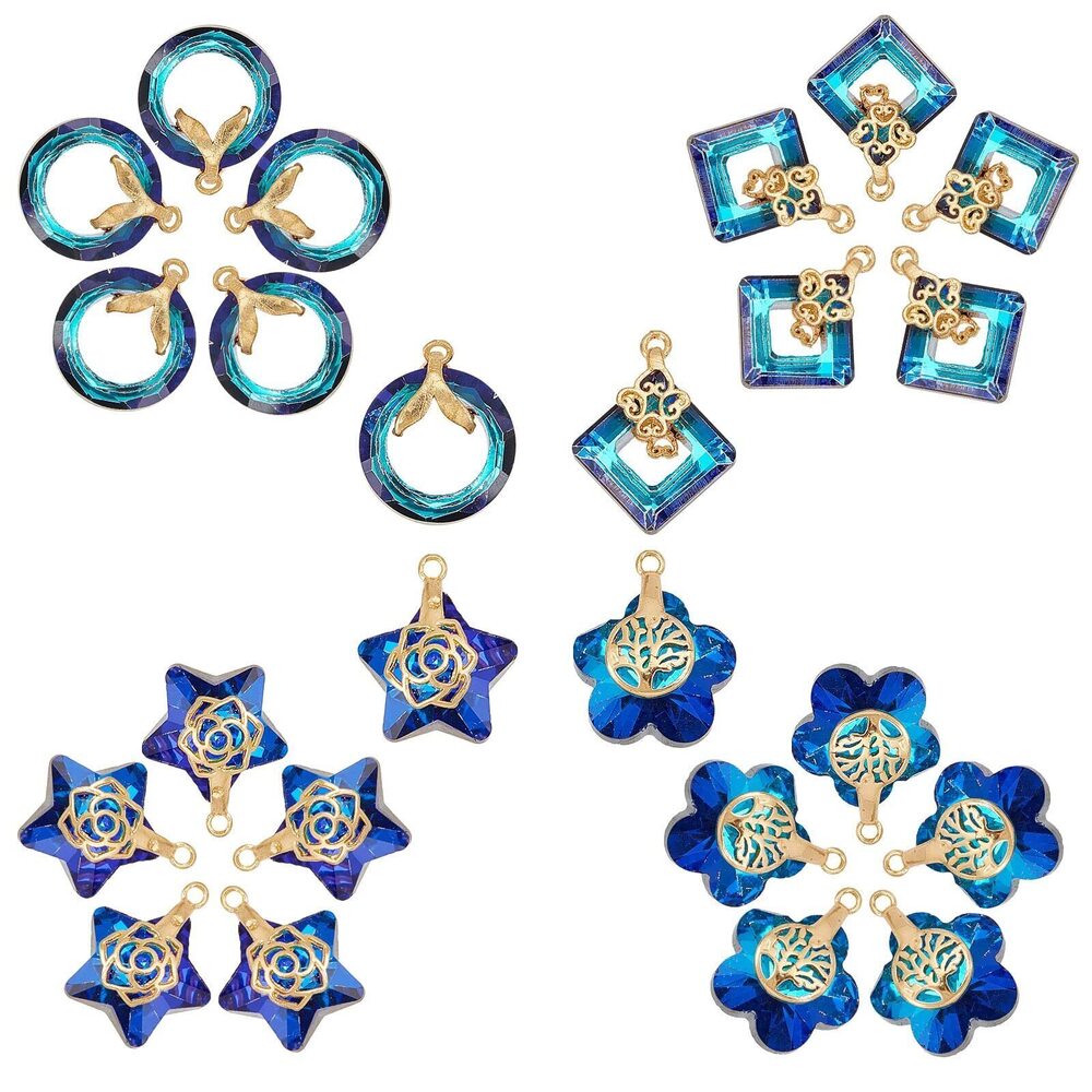4123 1 Box 24Pcs 4 Styles Electroplate Glass Charms Flower Star Crystal